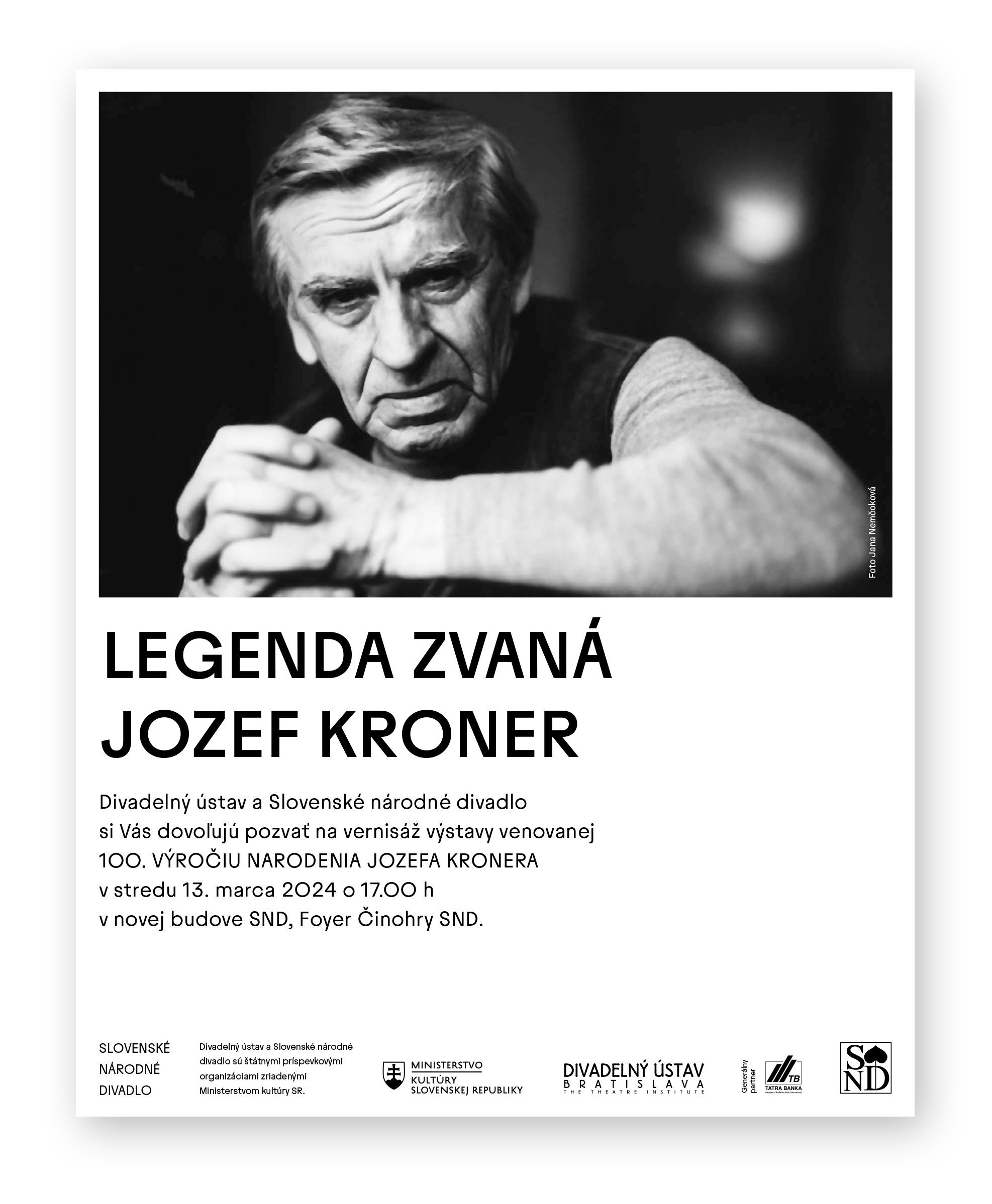 Divadelný ústav a SND vás pozývajú na vernisáž výstavy Legenda zvaná Jozef Kroner